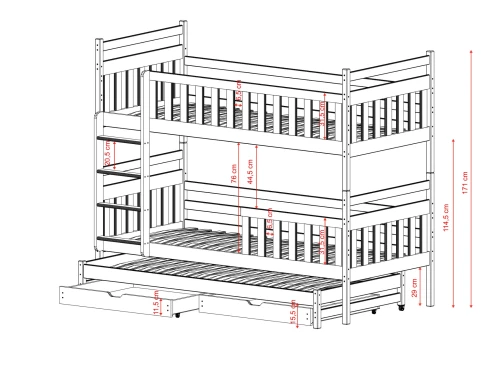 KLARA 80x170 Untreated Wood Bunk Bed Lano Furniture