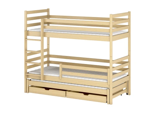 LUK 80x160 Unvarnished Wood Bunk Bed Lano Furniture