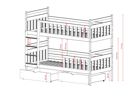 MONIKA 80x200 lemn nefinisat pat supraetajat Lano Mobilă