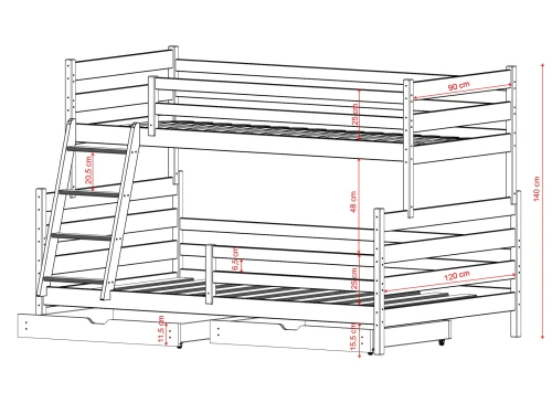 FAMI 90x200/120x200 Cotton Bunk Bed with Wider Deck Lano Furniture
