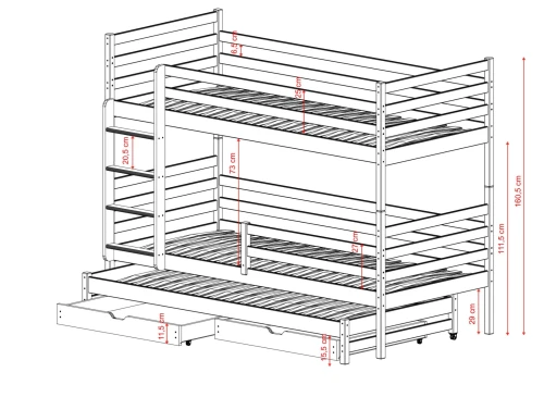 LUK 80x160 Cotton Bunk Bed by Lano Meble