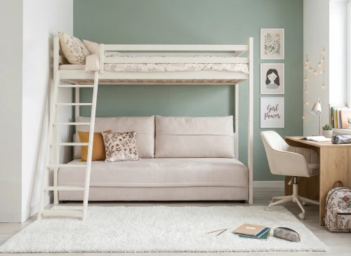 SAVIO 90x200/140x200 Loft Bed with Fold-Out Sofa, Cotton Fabric Perfect Harmony 02 - Lano Furniture