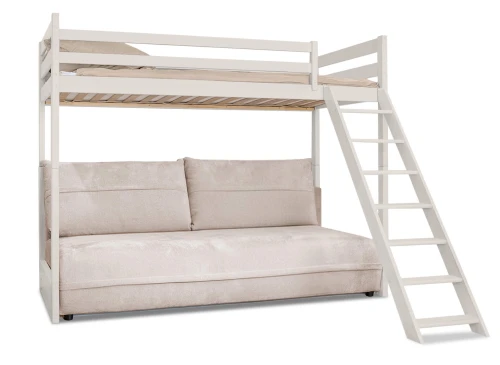 SAVIO 90x200/140x200 Loft Bed with Fold-Out Sofa, Cotton Fabric Perfect Harmony 02 - Lano Furniture