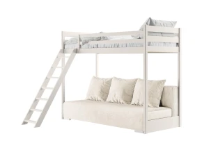 SOFINO 90x200/140x200 cotton loft bed with pull-out sofa, light gray zoom dove 19 fabric | Lano Meble