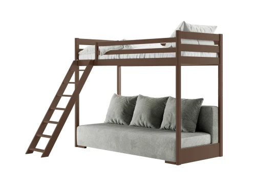 SOFINO 90x200/140x200 dark chocolate mezzanine bed with sofa bed, gray fabric, zoom 15 sage Lano Furniture