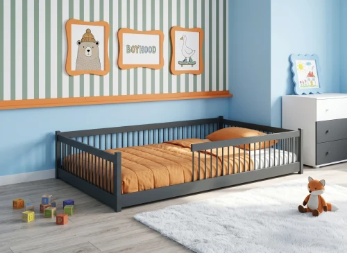 JUNIOR 120X200 grafit pat Montessori la nivel pentru copii tip parc Lano Mobilă