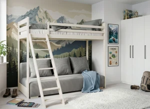 SOFINO 90x200/140x200 loft bed cotton with sofa bed fabric grey zoom 15 sage Lano Furniture