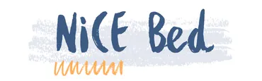 Chalk style text "NICE Bed" on a light blue background.