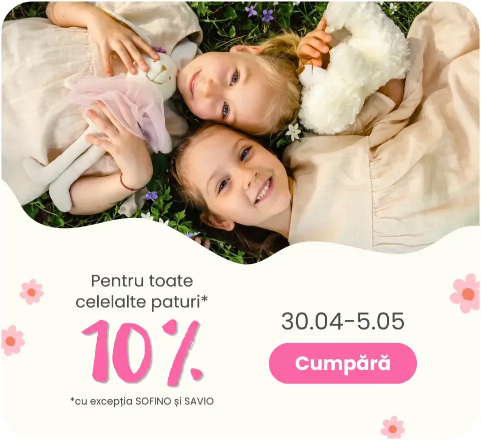 30.04–5.05 – pentru toate celelalte paturi (cu excepția SAVIO și SOFINO) care nu fac parte din promoția de 15 %, oferim o reducere de 10 %