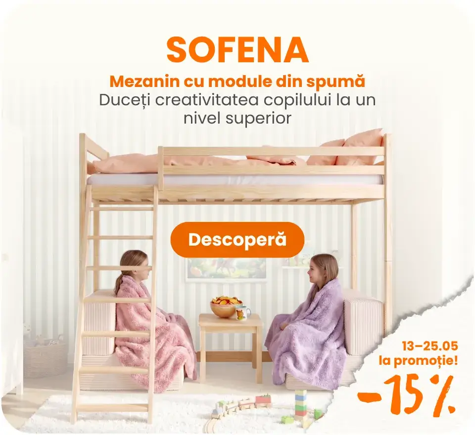 SOFENA – pat la înălțime cu canapea modulară